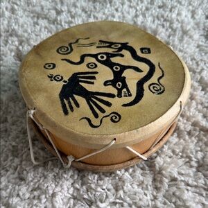 Artisan Tan Drum with Black Artistic Design